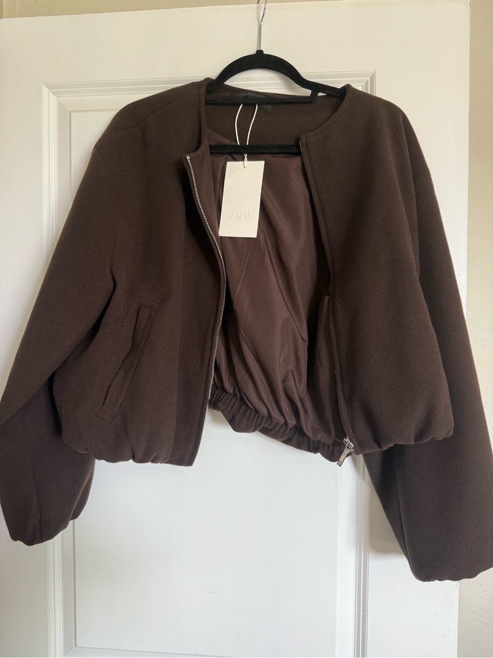 Zara Brown Cropped Bomber Jacket